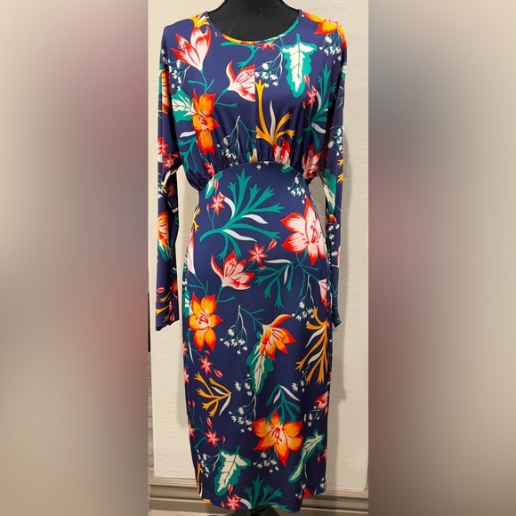 Zara Large blue floral long sleeve‎  dress - Picture 1 of 12